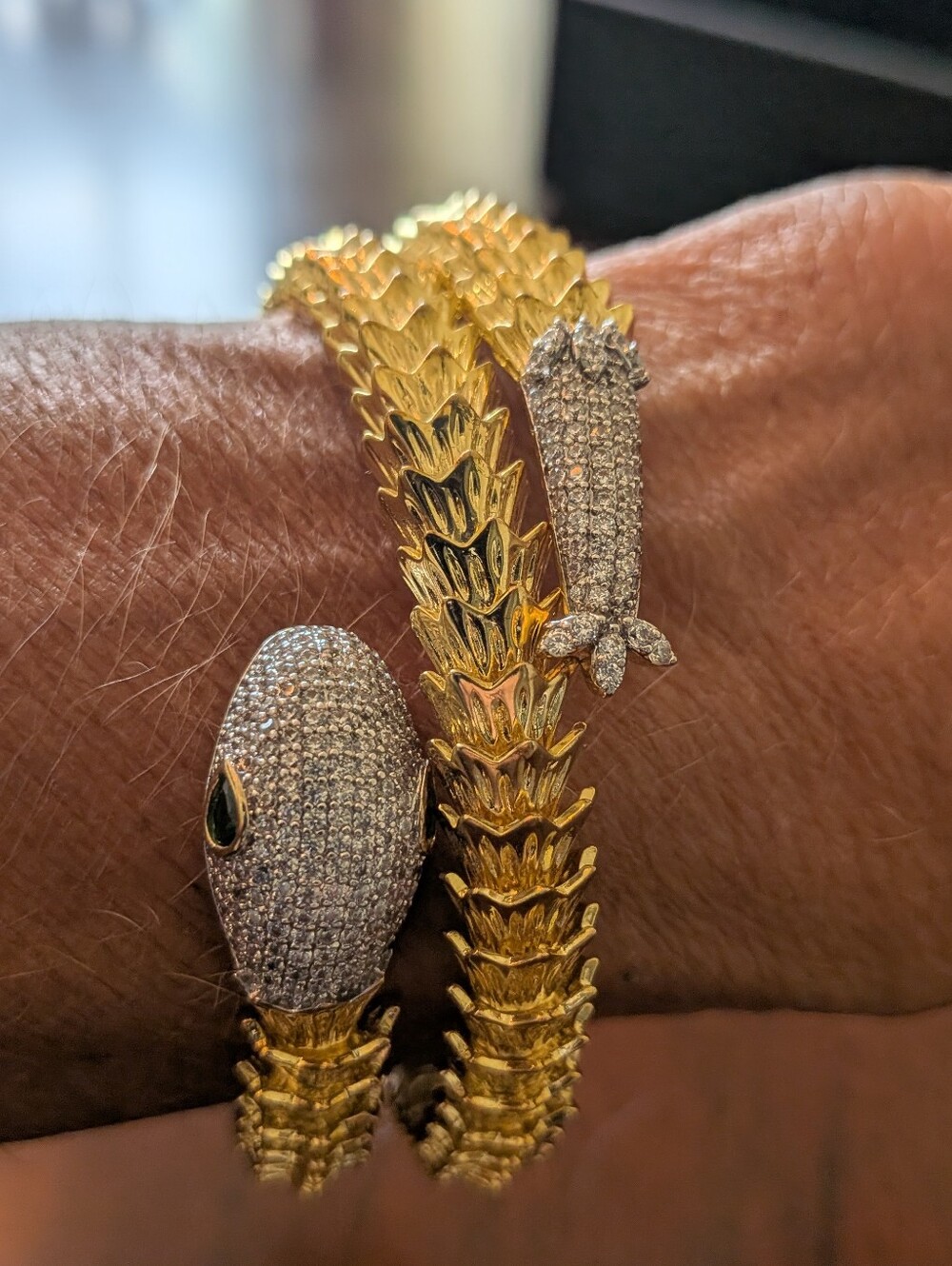 Gold Tone Pave Snake Wrap Bracelet - Gold & Silver With Stones